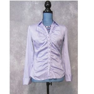 New York & Co Purple Print Flip Cuff Blouse Size S
